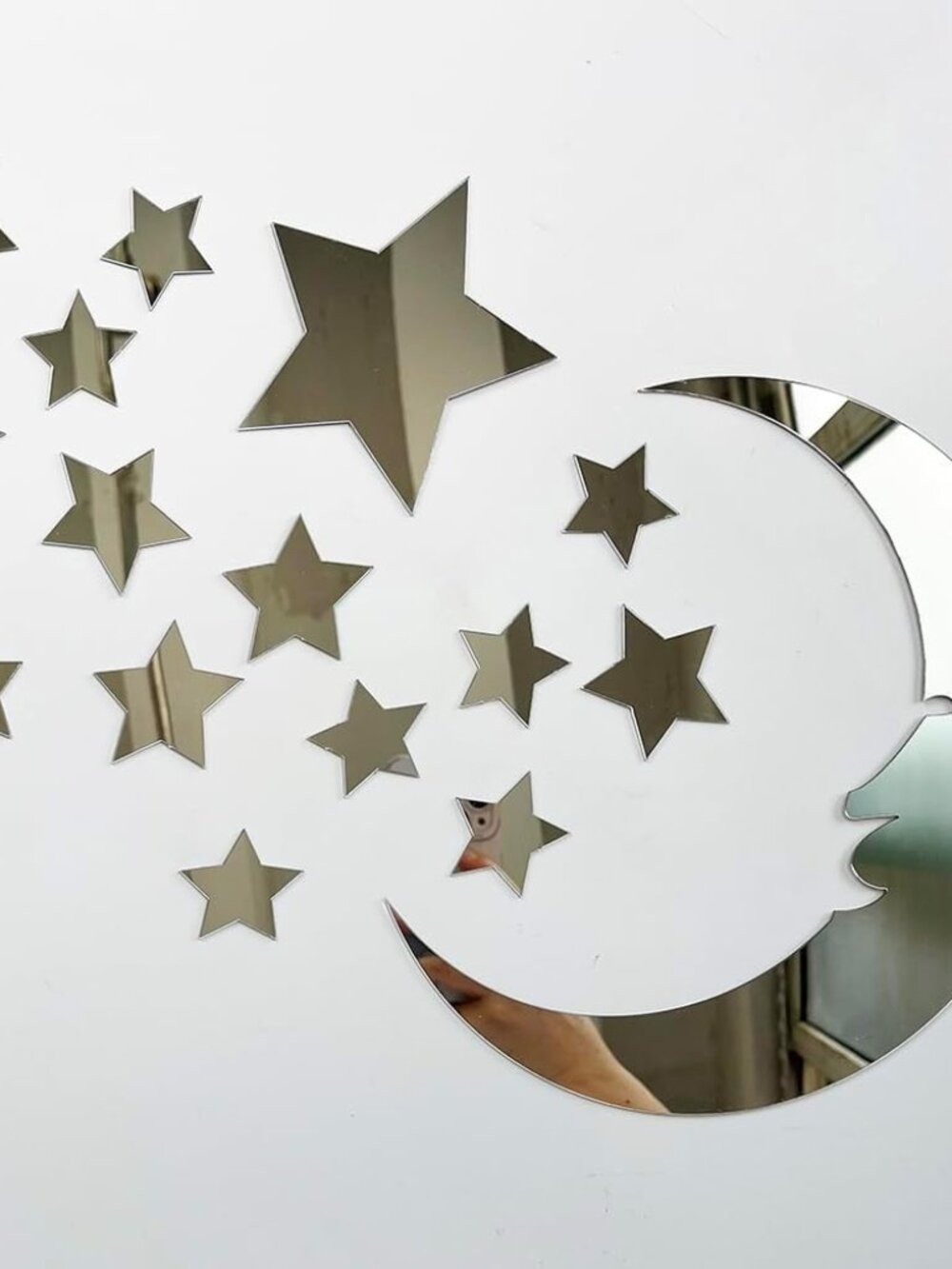 37pcs 3D Moon and Stars Silver Acrylic Wall Stickers with Adhesive Art Decal Sat